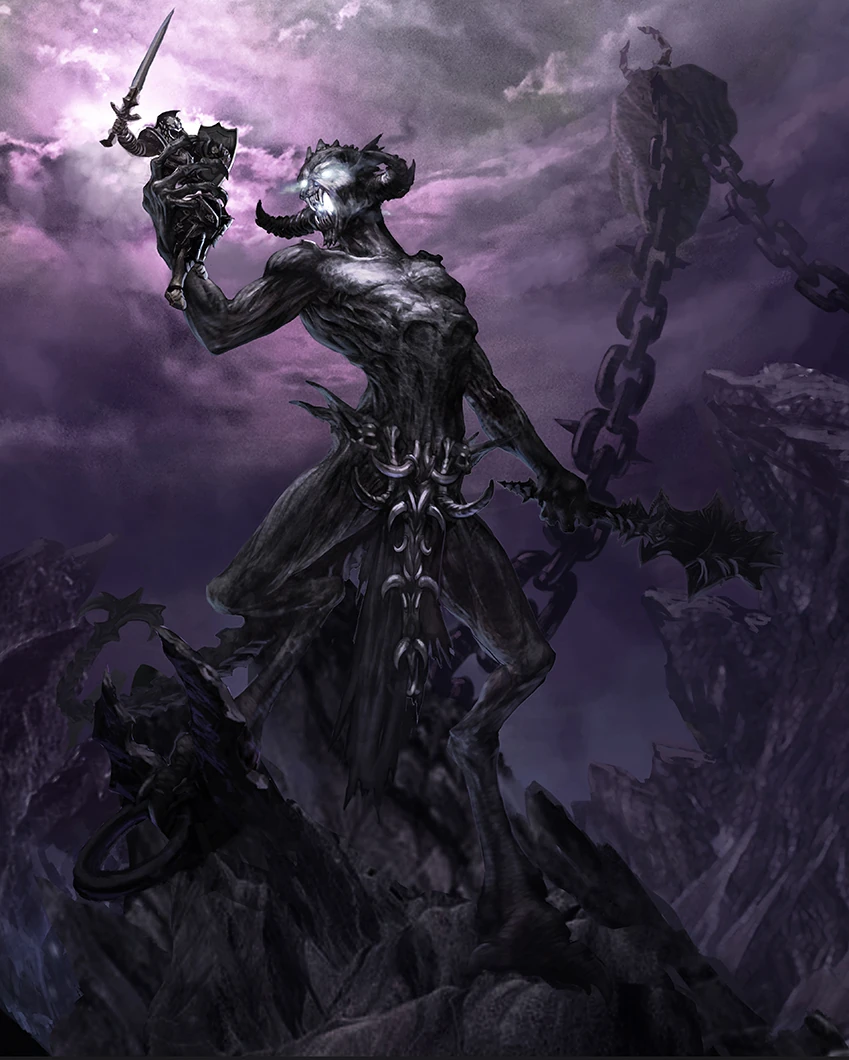 Molag Bal fighting with a young Vivec