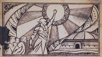 Depiction of Veloth leading the Chimer to Morrowind